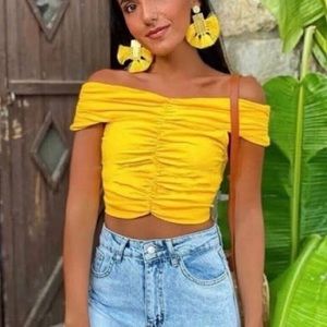 Zara gathered off-shoulder crop top